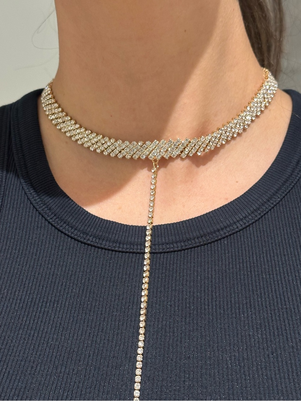 Frasier Sterling Gold Crystal Lariat Choker Necklace - Women Jewelry